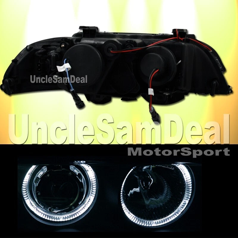 PARA BMW E39 SERIE 5 97-00 DOBLE HALO CLARO PROYECTOR FAROS NEGRO BASE MODELO Foto 2 de 3