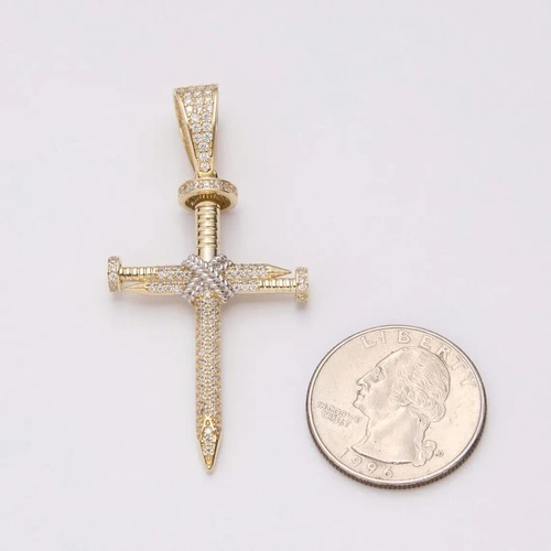 1Ct Round Cut Lab Created Diamond Screw Nail Cros Pendant 14K White Gold Over - Picture 2 of 4