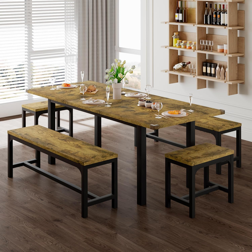 5-Piece Dining Table for 4-8 People, 63" Extendable Kitchen Table Set with 2 ...