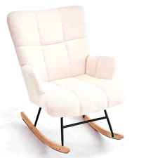 NEW FERPIT Teddy Velvet Rocking Chair Nursery Glider Rocker Chair Warm Cushion