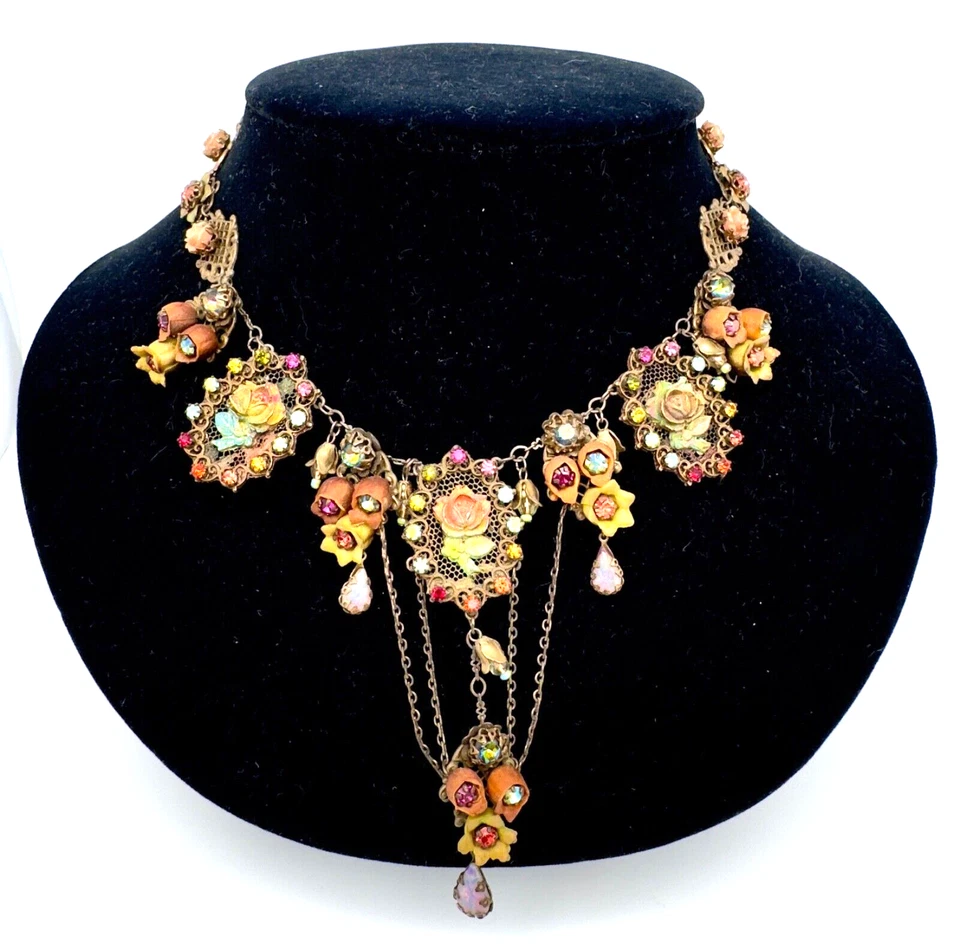 Hermoso collar vintage con flores y cristales de Michal Negrin único #5# Foto 2 de 4