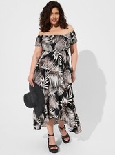 Torrid Maxi Dress Challis Off Shoulder Tulip High Low Palm NWT New 1X