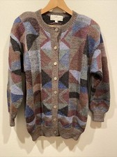 Vintage Peruvian Connection Sweater Alpaca Handmade Medium Cardigan Geometric