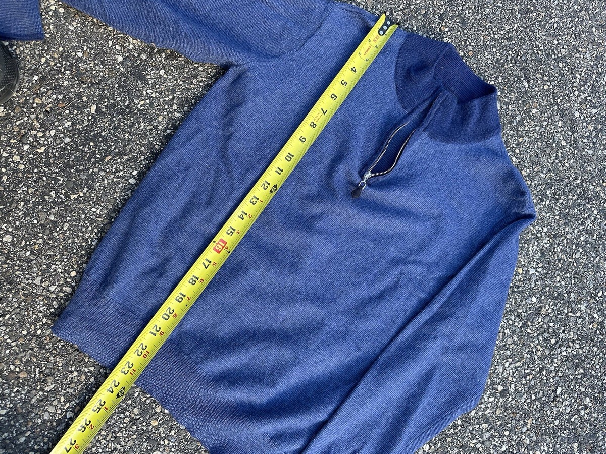 Peter Millar Collection Mens L Blue 1/4 Zip Merino Wool Silk