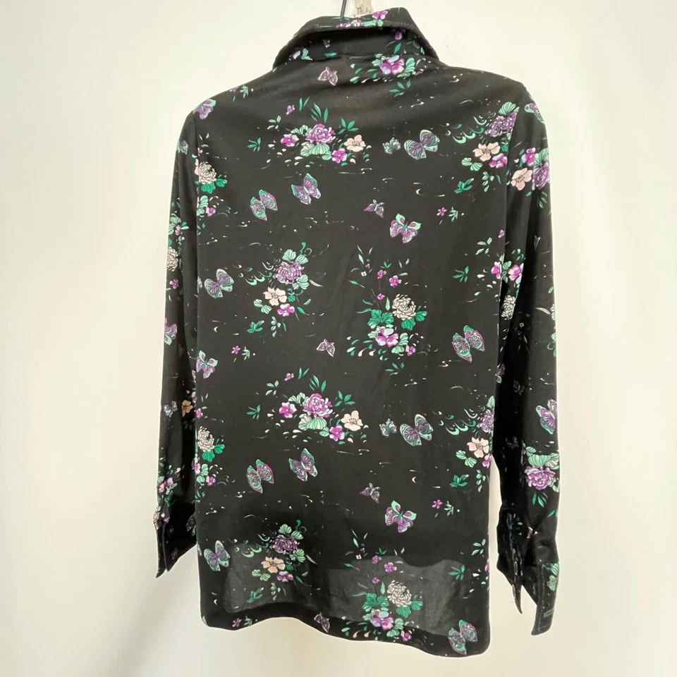 Vintage Sears Floral Button-Up Shirt SZ S Black Purple Vintage Whimsigoth - Image 4 of 4