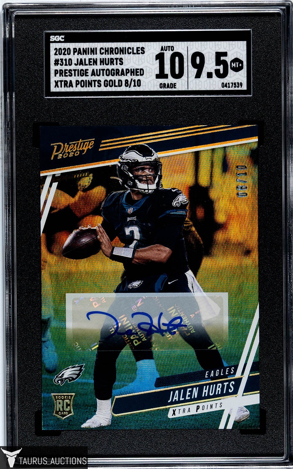 Jalen Hurts Panini Chronicles Prestige #310 Signature-Gold Xtra Points