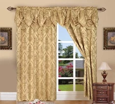 Elegant Comfort Penelopie Jacquard Look Curtain Panels, 54 by 84-Inch, Gold, ...