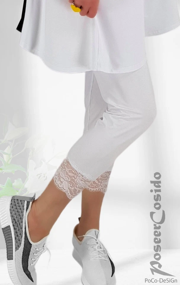 LAGENLOOK 7/8 Leggins Hose Spitze weiß XL-XXL-XXXL 42 44 46 48 50 52 54 56 58 - Bild 3 von 4