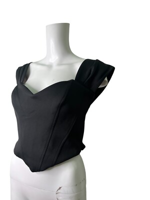 River Island Top Basque Shirt Size 12 Womens Black Zip Up Crop