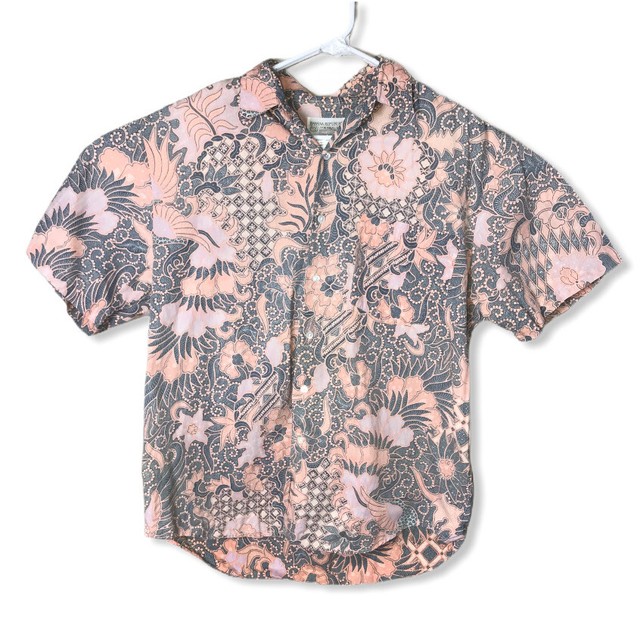 Banana Republic Mens Medium Short Sleeve ButtonFront Red Pink Floral