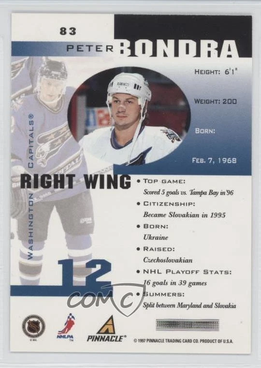 1997-98 Pinnacle Inside Coaches Collection Peter Bondra #83 - Image 2 of 2