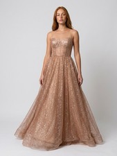 (b39/20)Champagne Sparkly Sequin Party   Evening Long Prom Dresses Size 6