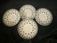 Vtg Spode Fleur de Lis Saucers Flueted 3 Black 1 Blue