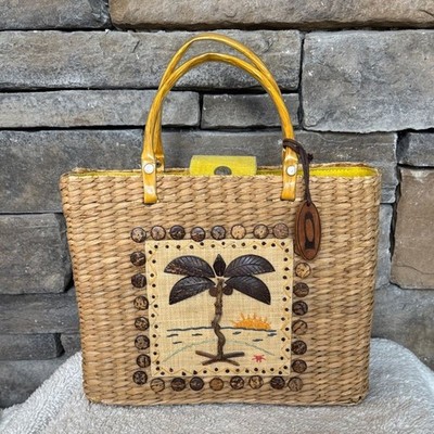 AUGUST beach tote- with wooden and embroidered beach scene