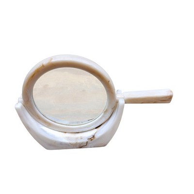 Vintage Marbled Swirl Plastic Vanity Hand Held Mirror w/ Cradle Stand 10.5'' 