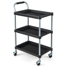 3 Layer Utility Rolling Tool Cart w/ Lockable Universal Wheels Ergonomic Handle