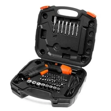 NEW Cordless Electric Screwdriver 4-V & Flashlight Set w/ Case & 40+ Accessories