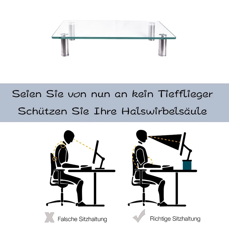 Bildschirmerhöhung Monitorerhöhung Tisch TV Aufsatz Monitor Glasaufsatz Rack Gla - Bild 4 von 4