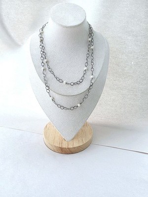 Neu 925 Sterling Silber weiße runde Perlenkette lang gestempelt Kette klassisch 