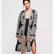 Free People Lisbon Duster Kimono Oversized Embellished Embroidered Sequins M