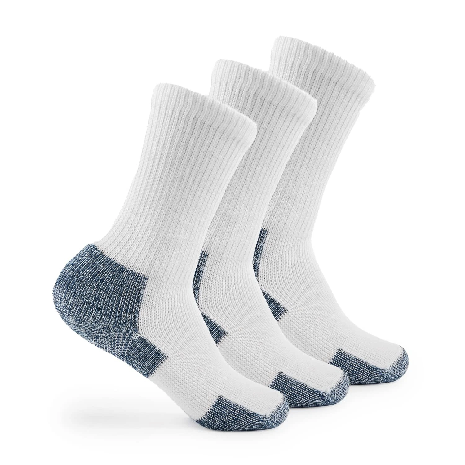Mens Xj Max Cushion Crew Running Socks, White/Navy (3 Pairs), X-Large
