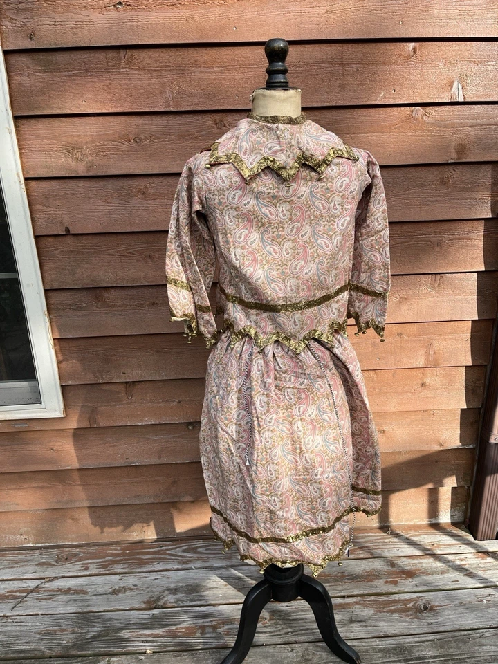 French Teen/ Girls Pink Paisley Harlequin Jester Costume Gold Trim Brass Bells - Image 4 of 4