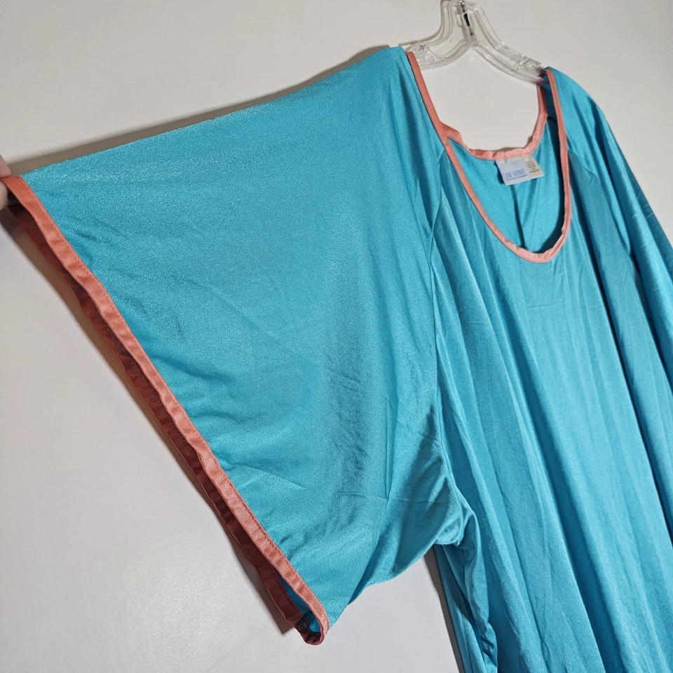 Vintage Lane Bryant Nightgown Womens 5X Plus Blue Pink Trim Nylon Maxi Scoop 90s - Image 4 of 4