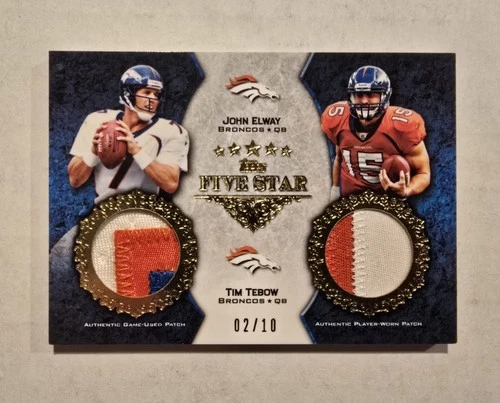 TIM TEBOW JOHN ELWAY 2010 Topps Five Star DUAL PATCH RELIC 2/10 Broncos