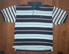 TOMMY HILFIGER Vtg White Navy Blue Striped Short Sleeve Polo SHIRT MEN'S XL