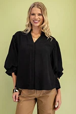 GIGIO Black Mid Sleeve Button Down Top