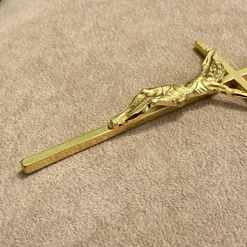 Crocifisso INRI metallo dorato 11 cm Vintage - Foto 7 di 13