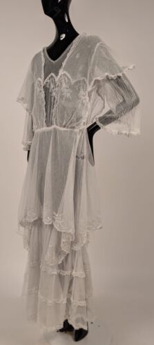 BEAUTIFUL EDWARDIAN BRIDAL NET DRESS W LACE + EMBROIDERY - Picture 3 of 7