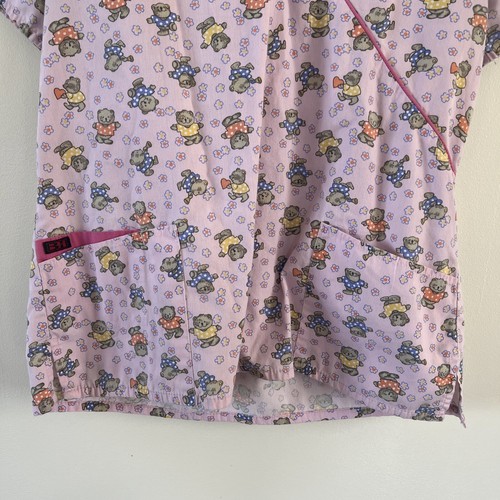 Beverly Hills Uniforms Scrubs Shirt Medical Top Size Medium Teddy Bears Pink - Picture 5 of 9