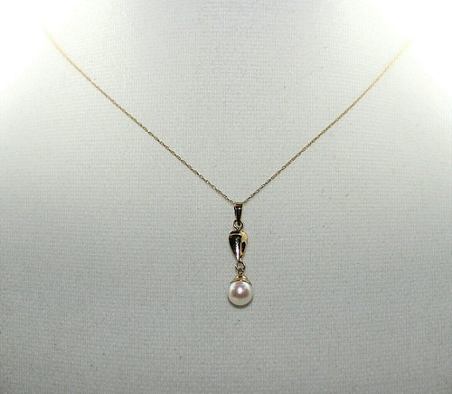 "Precioso COLLAR DE PERLAS DE ORO AMARILLO 14K GENUINO línea delgada con cadena de 18" ¡Nuevo! - Imagen 5 de 6