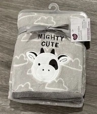 Parents Choice Cow Baby Blanket Grey Clouds Mighty Cute Gray Embroidered New