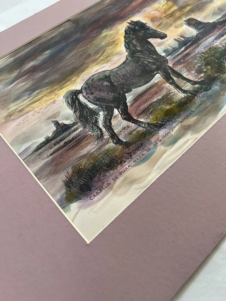 Pintura Acuarela Vintage “Caballo De Pura Raza Conquistadoress” por Bill Rakocy Foto 2 de 4