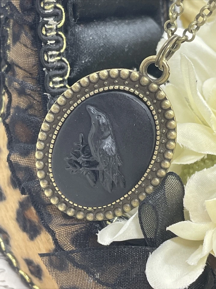Black Crow Raven Gothic Steampunk Cameo Necklace Mens Womens Gift Wedding party - Image 3 of 4