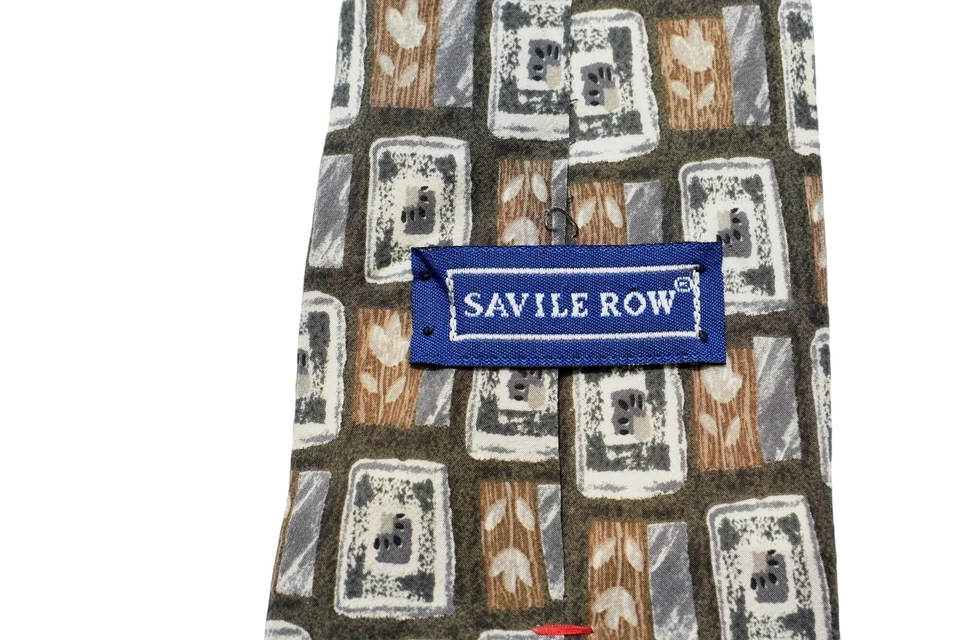 Corbata de seda Savile Row tono tierra estampado geométrico y floral para hombre Foto 3 de 4