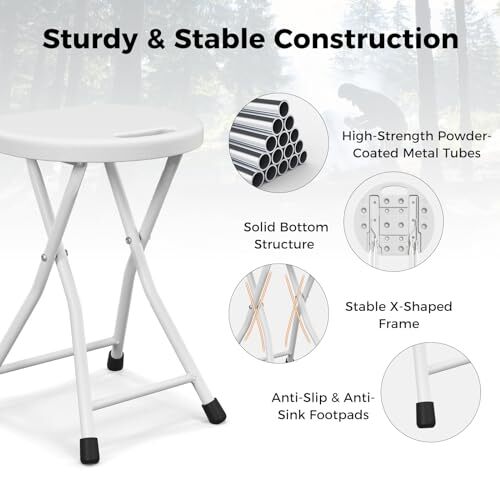 Folding Stool, 4 Pack8 inch Foldable Camping Stool for Adults with 440 1 White - Picture 7 of 8