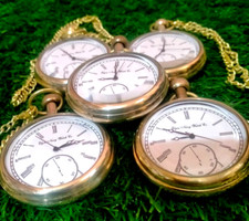 Set Of 5 Nautical Vintage American Elgin Look Collectible Antique 2"Pocket Watch