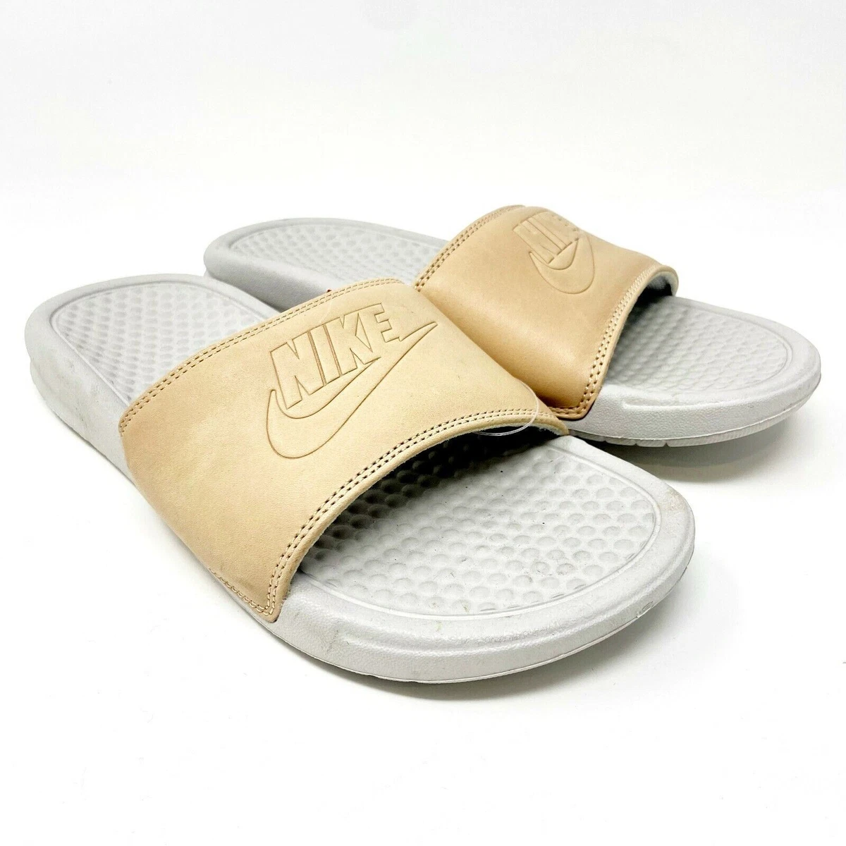 Nike Benassi JDI Vachetta Tan Off White Womens 6 Sandals AO4642