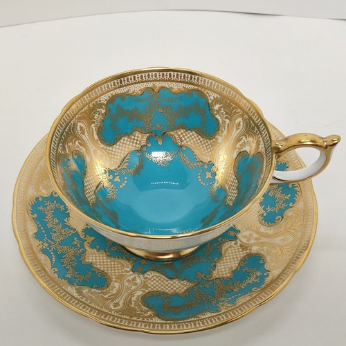 Rare Aynsley Blue Gold Encrusted Turquoise Cabinet Teacup and Saucer - Picture 10 of 24