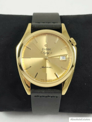New Zodiac Gold Olympos Automatic Stainless Steel Black Leather Watch ZO9703 NWT