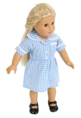 FRILLY LILY PALE BLUE CHECK SUMMER SCHOOL DRESS FOR DOLLS LOTS OF