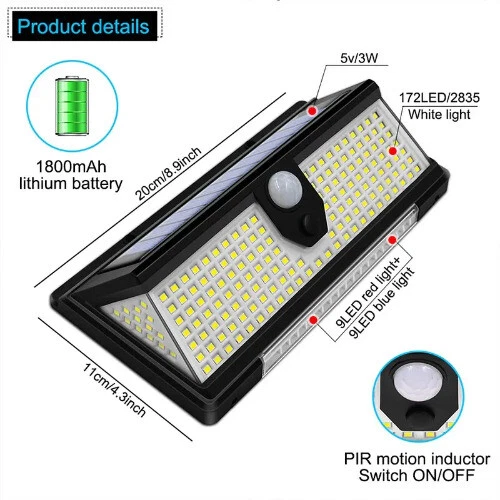 4er 5000W Solarleuchte mit Bewegungsmelder Außen Lampe Fluter LED Strahler Licht - Bild 3 von 11