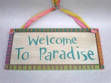 WELCOME TO PARADISE Wood Sign Beach Tropical Seaside Nautical Home Pool Decor