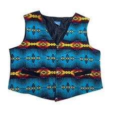Vintage Justin Kraff Native Aztec Wool Vest Button Down Made in USA Adult Sz 3XL