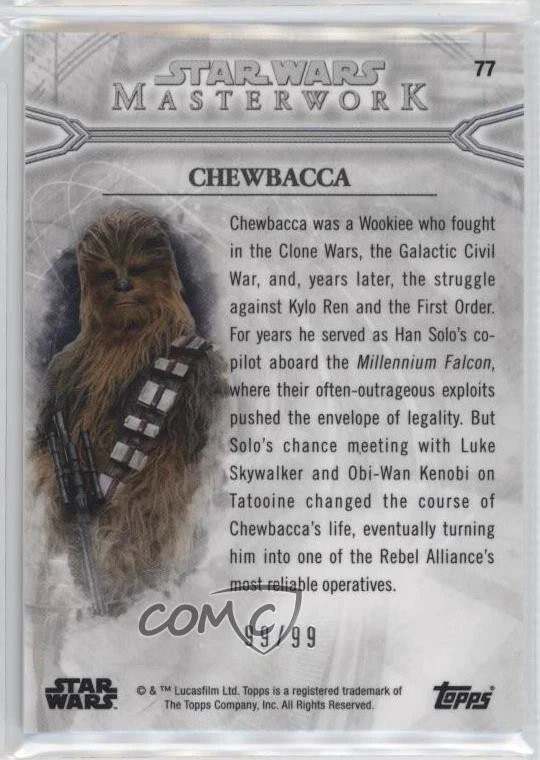 2018 Topps Star Wars Masterwork Green 99/99 Chewbacca #77 4aw - Image 2 of 3