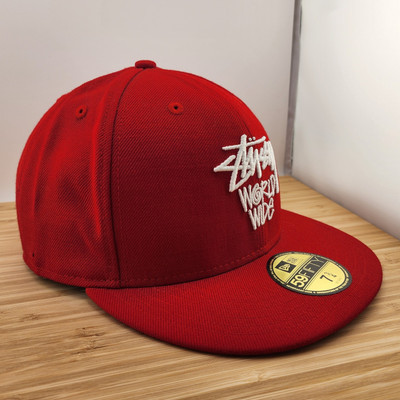 VTG Stussy World Wide Fitted Hat, Red Cap, 100% Wool, New VTG Stussy World Wide Fitted Hat, Red Cap, 100% Wool, New