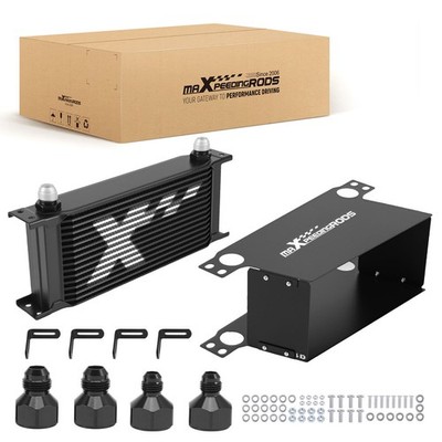 16 Row Aluminum Trans Engine Oil Cooler Kit Universal AN10 Air Guide Fittings